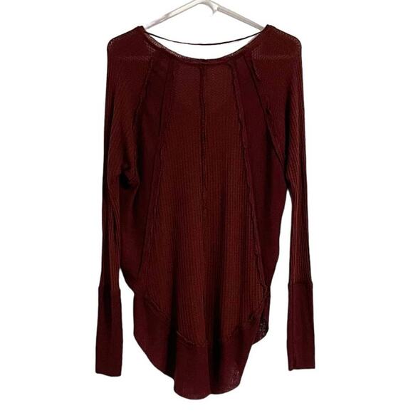 We The Free Catalina V-Neck Long Sleeve Thermal Wine Maroon Size Small - Picture 5 of 5
